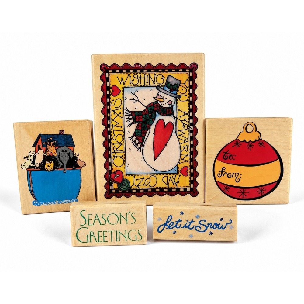 Retired Rubber Stampede Christmas Stamp Lot (5)Snowman Ornament Let It Snow